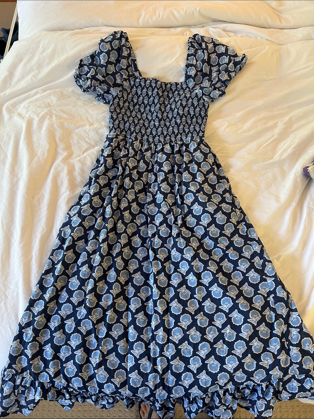 J. Crew Navy Blue Floral Smocked Maxi Dress